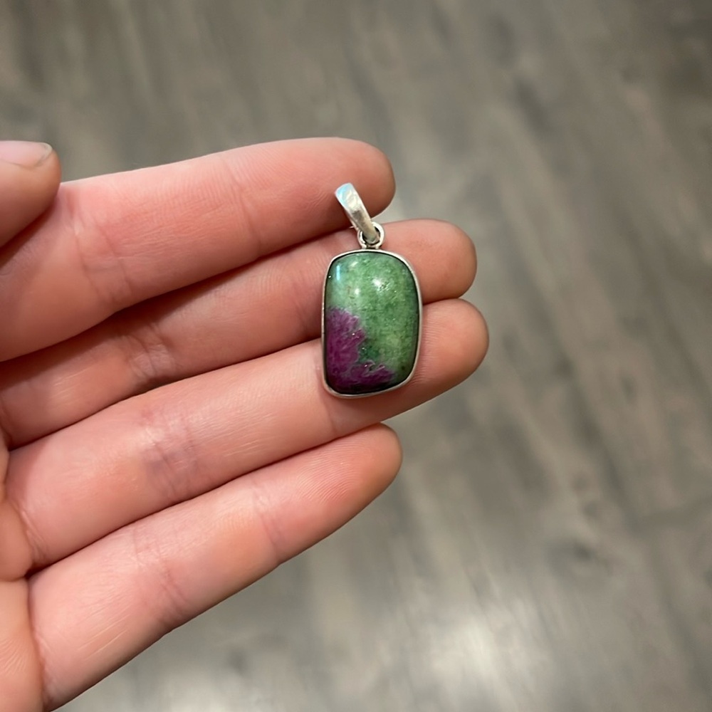 Sterling silver ruby in fuchsite pendant